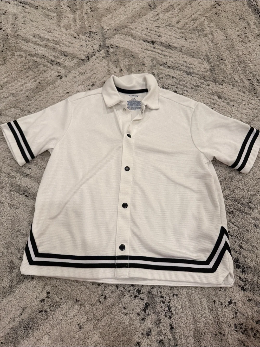 Old Navy White Short-Sleeve Polo with Black Stripe Trim